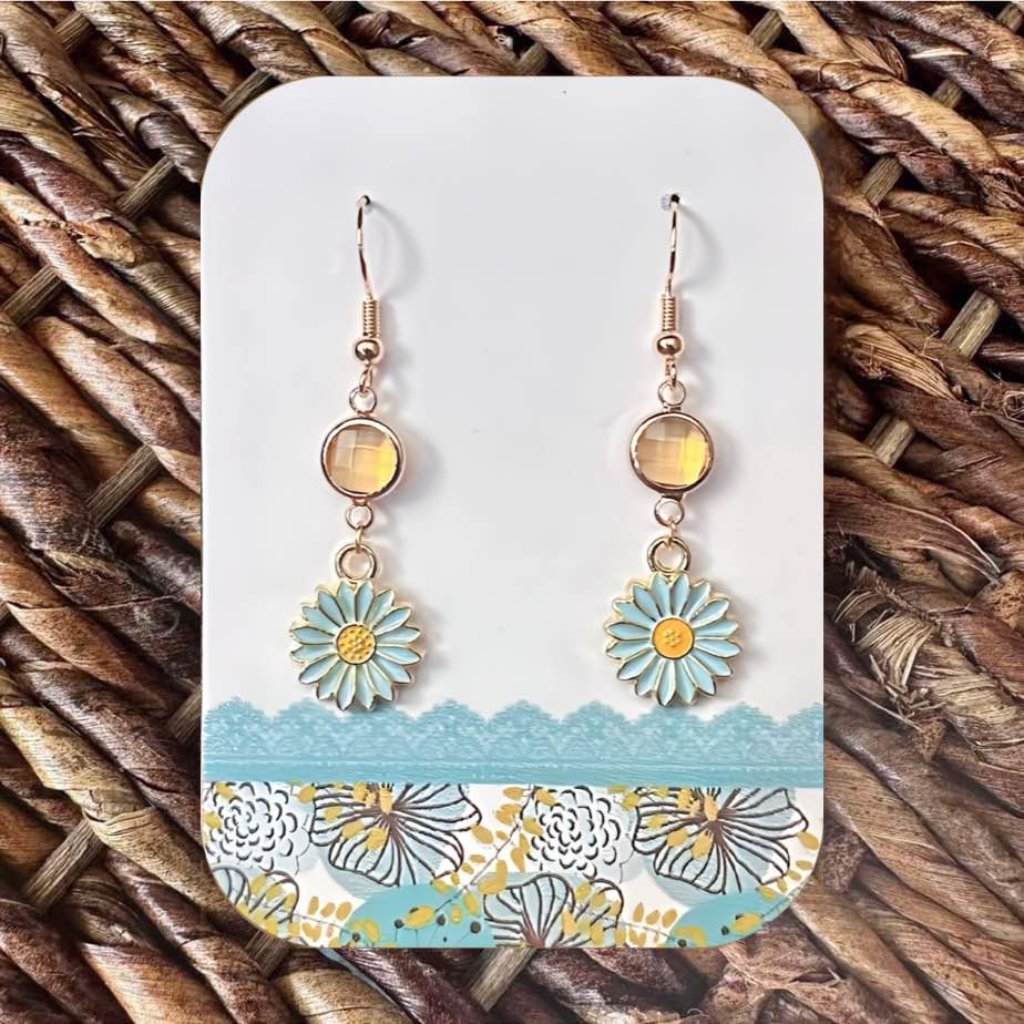 New Handmade Gold-Tone Light Blue Daisy Dangle Earrings 2Long X 05 Wide 15$